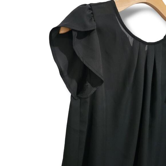 Papaya JUNIORS black Tulip short sleeves front Pleated blouse - medium - Picture 4 of 8